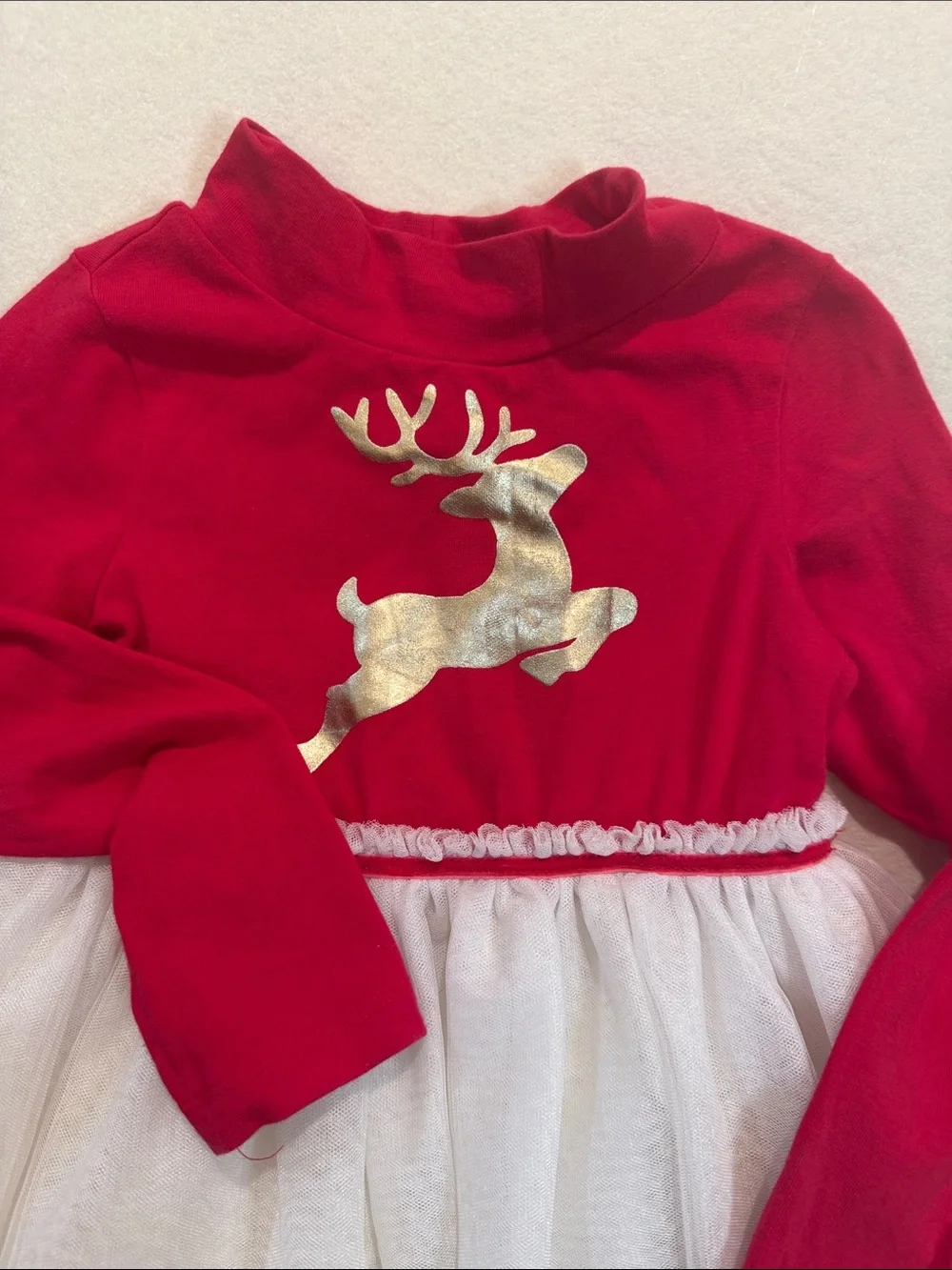 Cynthia Rowley Red Dress with Gold Reindeer and White Tulle Skirt Sz 4T UU GUC